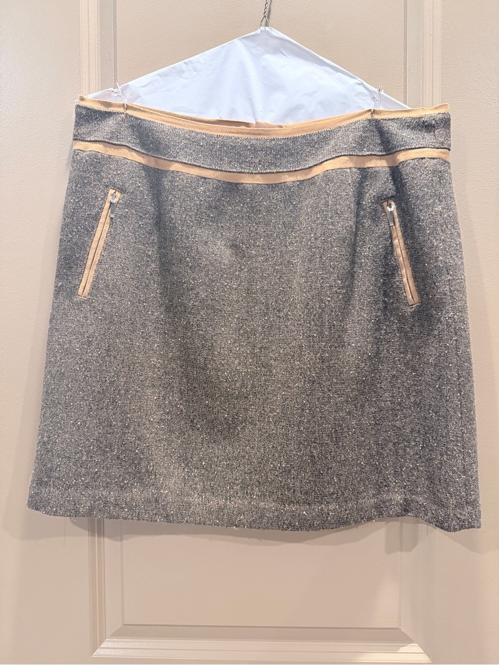 Brown Tweed A-Line Skirt with Beige Trim